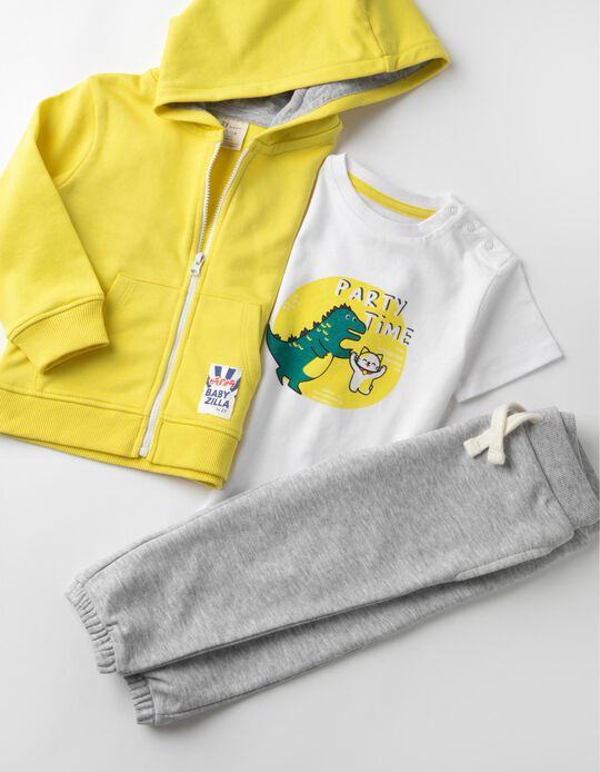 3-Piece Tracksuit for Baby Boys, Yellow/White/Grey
