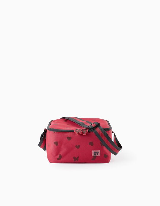 Insulated Lunch Bag for Girls 'Hearts & Butterflies', Dark Red