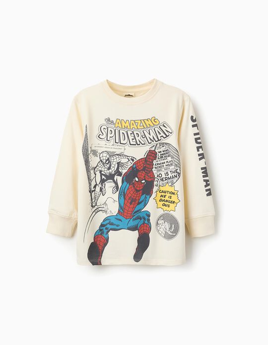 Comprar Online T-shirt de Manga Comprida Algodão para Menino 'Homem Aranha', Bege