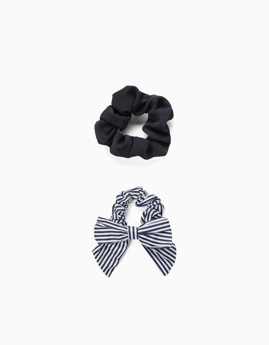 2 Scrunchies for Babies and Girls, White/Dark Blue