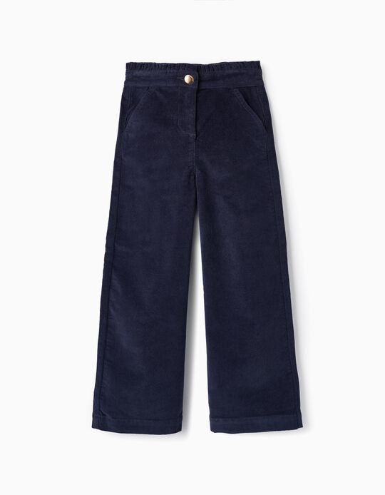 Paperbag Trousers in Corduroy for Girls, Dark Blue