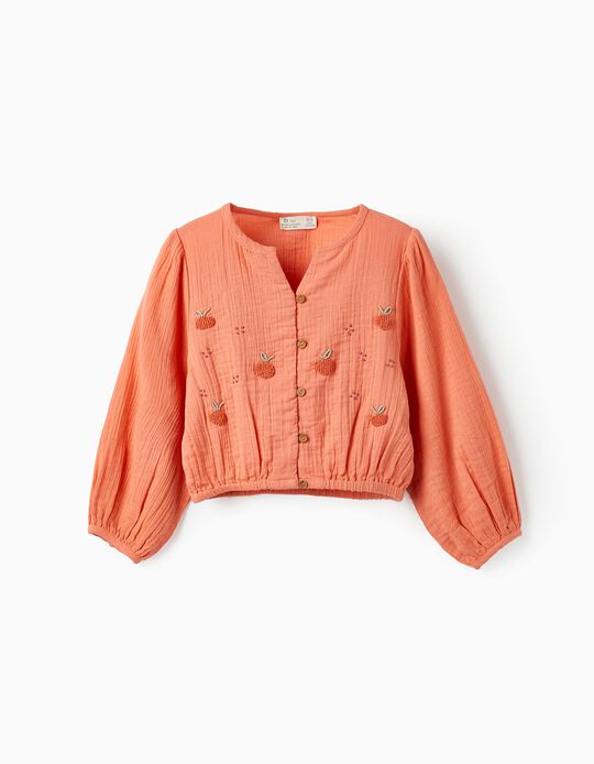 Cotton Shirt with Beads for Girls 'Apricots', Orange
