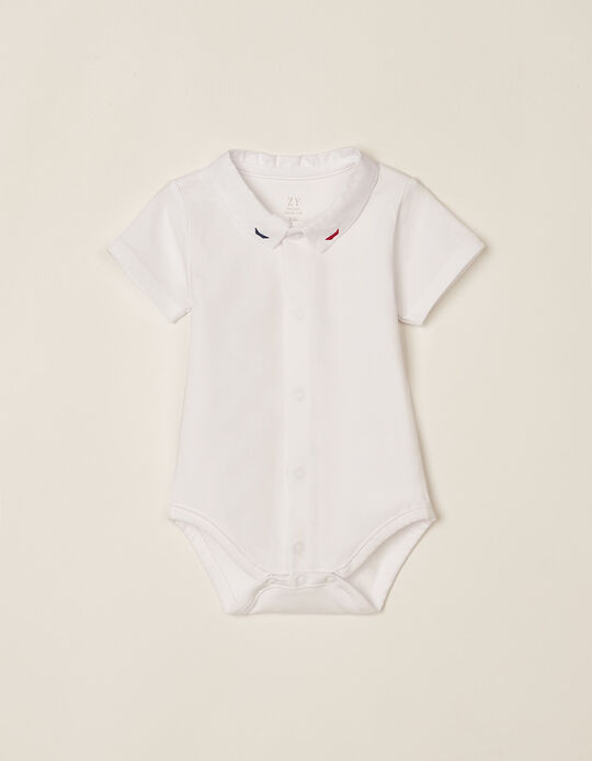 Bodysuit-Shirt for Newborn Baby Boys 'Boats', White