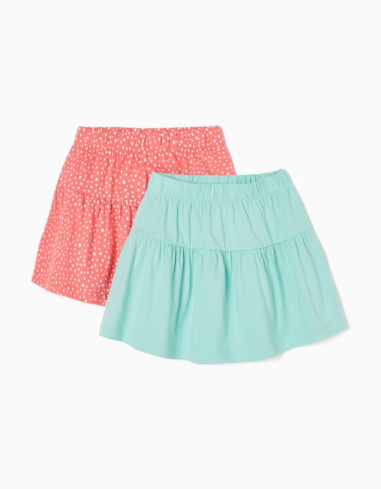 2-Pack Skirts for Girls, Coral/Aqua Green