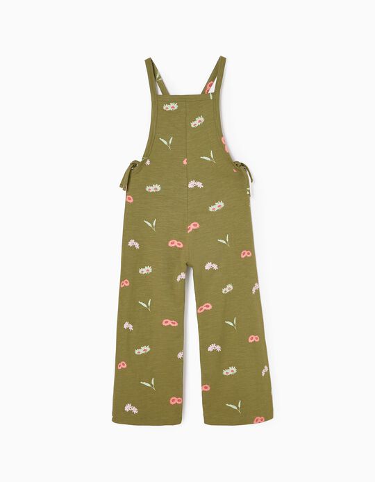 Cotton Floral Jumpsuit for Girls, Green