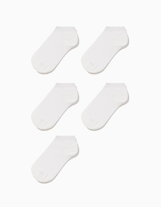 5 Pares de Calcetines Cortos para Niño, Blanco