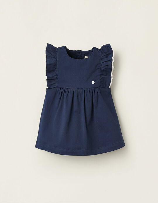 Comprar Online Vestido com Folhos e Renda para Recém-Nascida, Azul Escuro