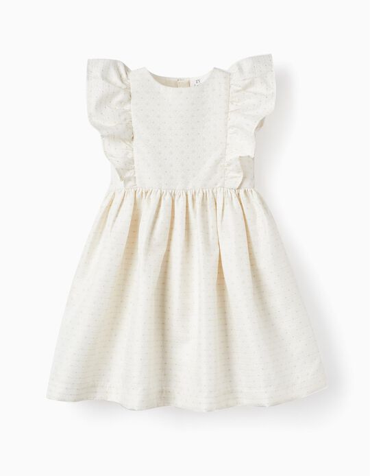 Dress with Ruffles for Girls, White/Gold