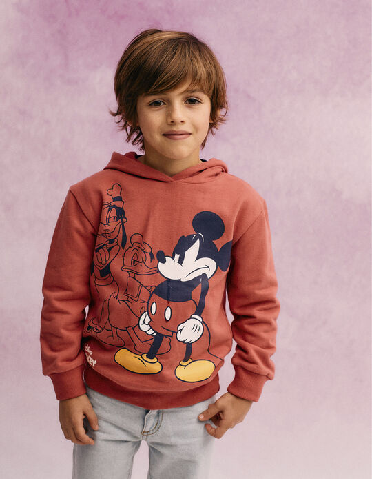 Cotton Hooded Sweatshirt for Boys 'Mickey, Donald & Goofy', Coral