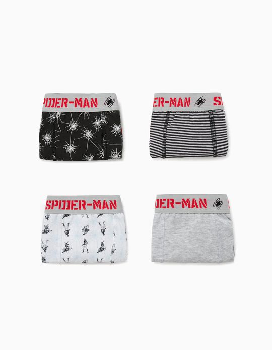 4 Boxer Shorts for Boys, 'Spider-Man', Grey/White