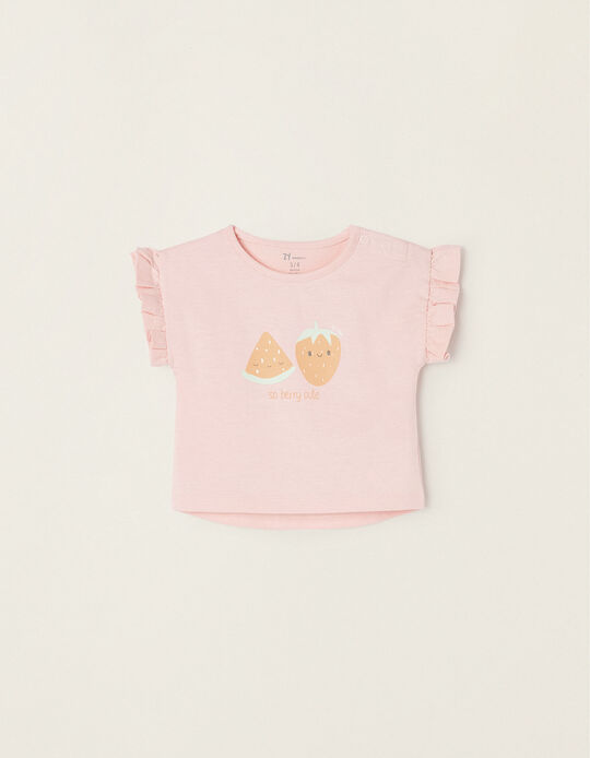 Cotton T-shirt for Newborn Baby Girls 'Watermelon & Strawberry', Pink