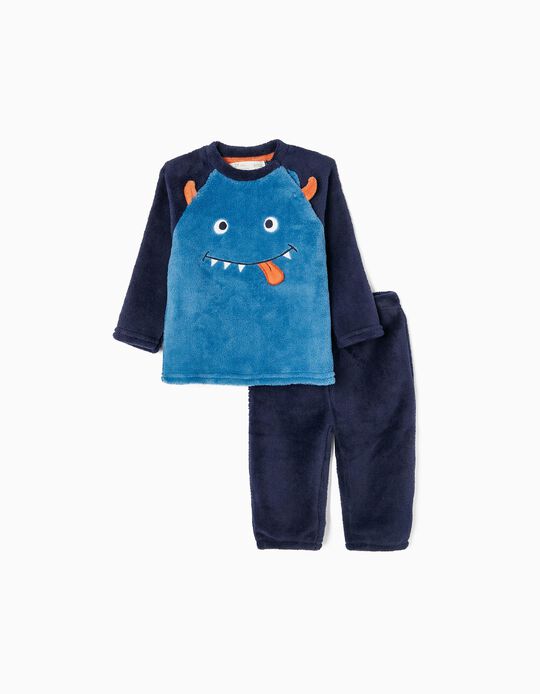 Pijama de Coralina para Bebé Niño 'Monstruo', Azul/Naranja