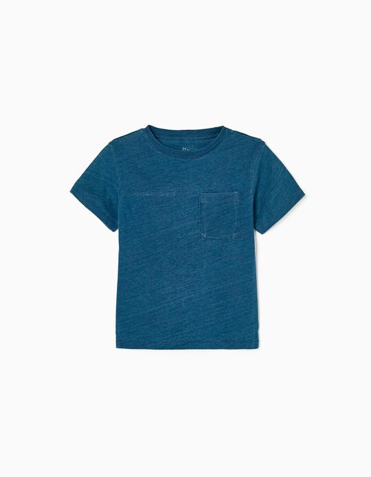 T-Shirt Avec Poche Garçon, Bleu Chiné