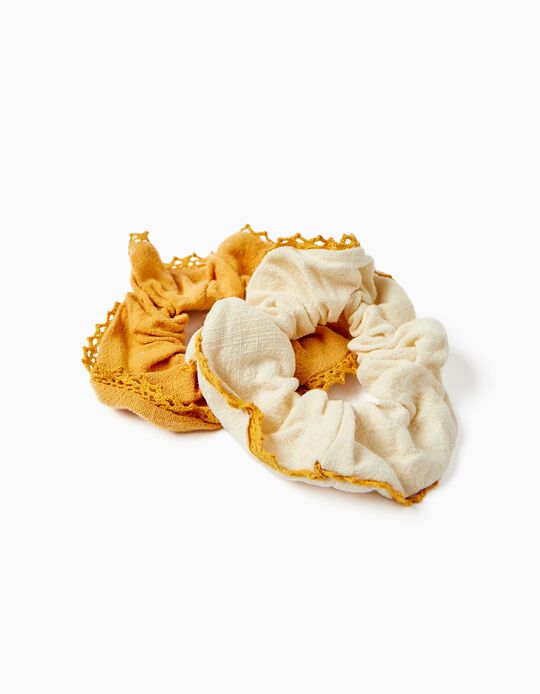 2-Pack Scrunchies for Babies and Girls, White/Yellow