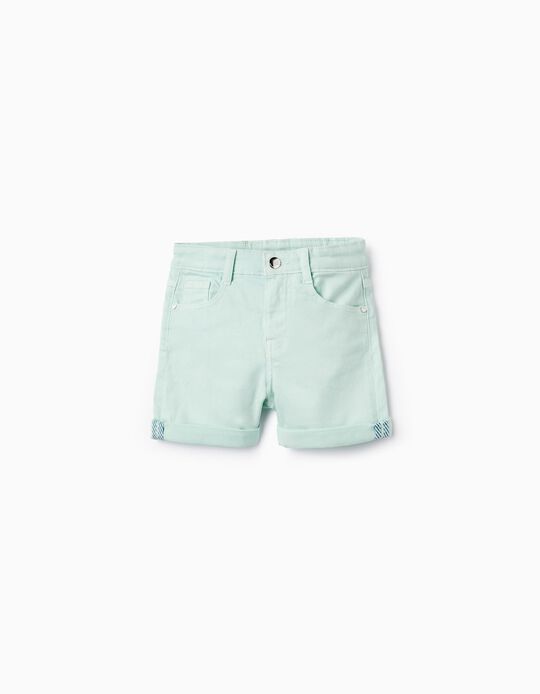 Cotton Twill Shorts for Girls, Aqua Green