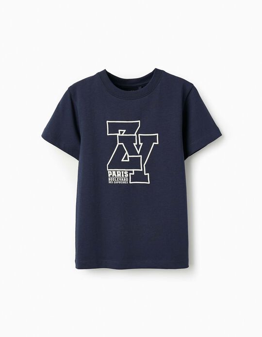 Comprar Online T-shirt de Algodão para Menino 'ZY Paris', Azul Escuro