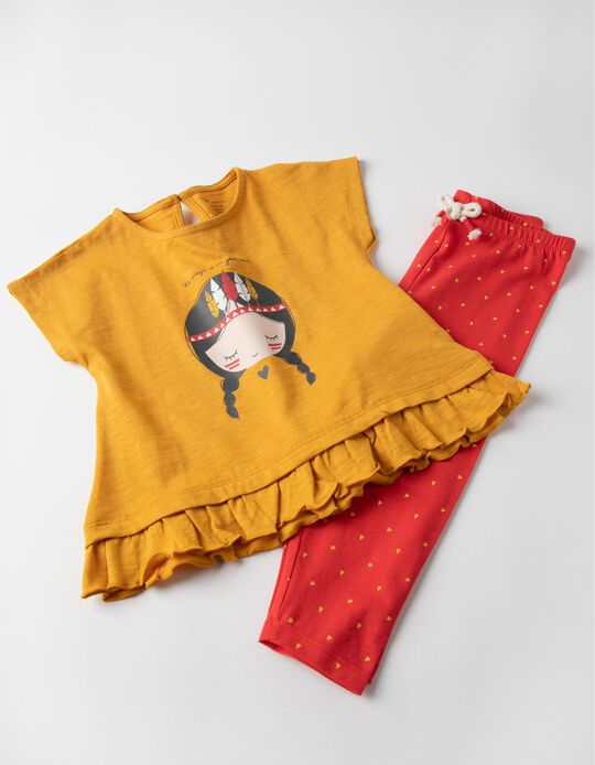 Camiseta + Legging para Bebé Niña 'Magic Heart', Amarillo/Rojo