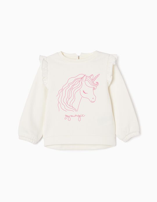 Brushed Sweatshirt for Baby Girls 'Magic', White