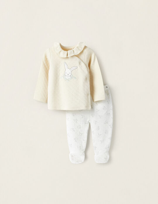 Set for Newborn Baby Girls 'Rabbits', Beige/White