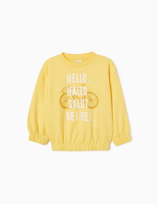 cotton Sweatshirt for Girls 'Hello', Yellow