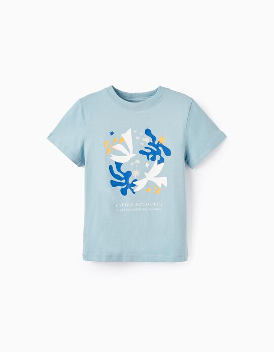 Short Sleeve T-Shirt in Cotton for Girls 'Papier', Light Blue