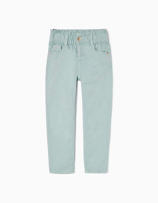 Twill Paperbag Trousers for Girls 'Slim Fit', Aqua Green