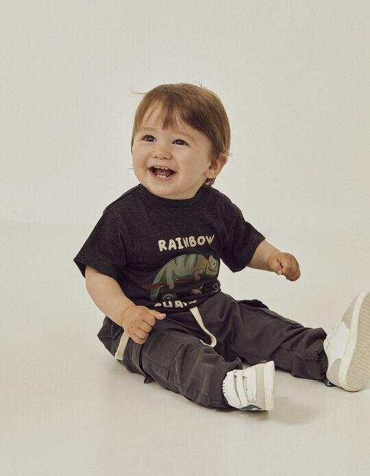 Camiseta de Algodón para Bebé Niño 'Camaleón', Gris Oscuro