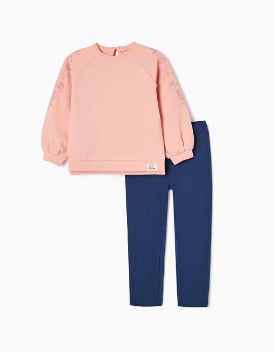 Sweatshirt + Leggings Set for Girls, Pink/Dark Blue