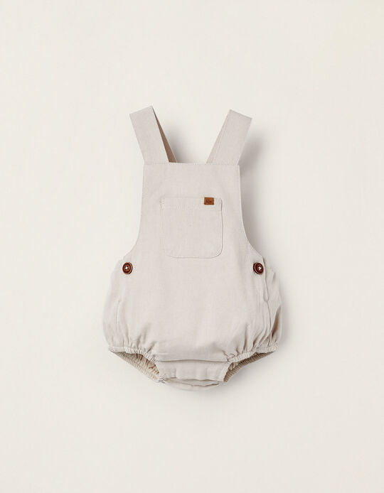 Cotton Twill Jumpsuit for Newborns, Beige
