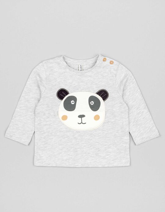 Comprar Online T-Shirt em Algodão para Bebé Menino 'Pandas', Cinza Claro