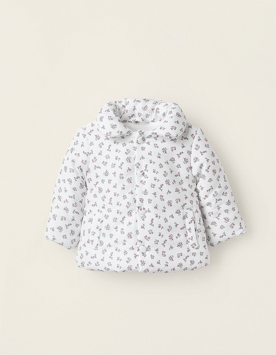 Buy Online Floral Padded Jacket with Removable Hood for Newborn Girls, White