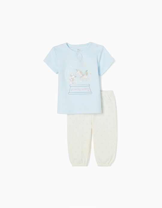 Cotton Pyjamas for Baby Girls 'Dreams & Unicorns', Light Blue/White