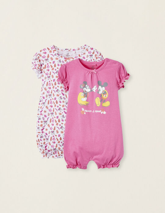 Comprar Online Pack 2 Macacões de Algodão para Bebé Menina 'Minnie', Branco/Rosa