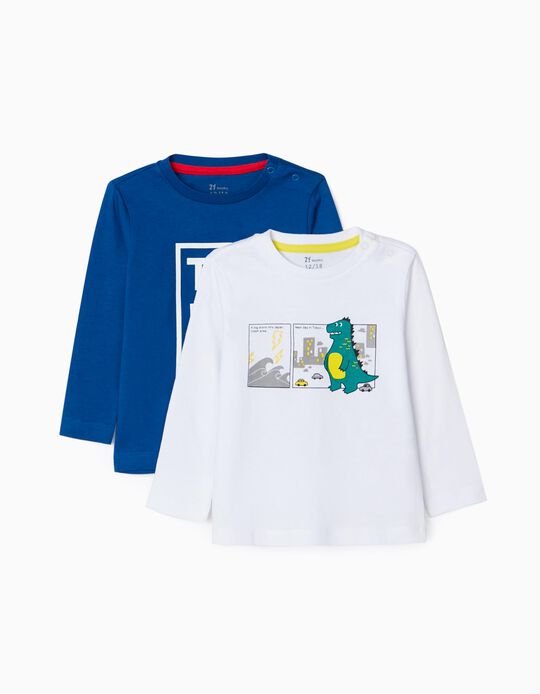 2 Long Sleeve T-Shirts for Baby Boys 'Tokyo', White/Blue