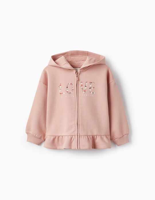 Hooded Cardigan for Girls 'Love Winter Flowers', Pink