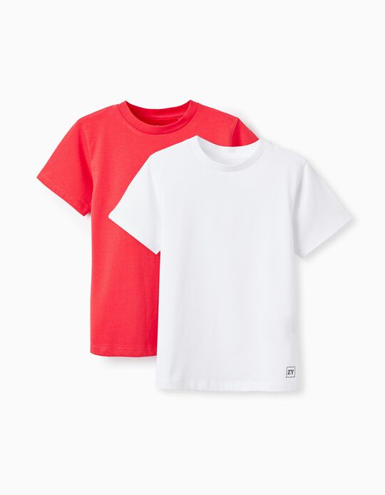 Pack of 2 Short Sleeve T-Shirts for Boys, Red/White
