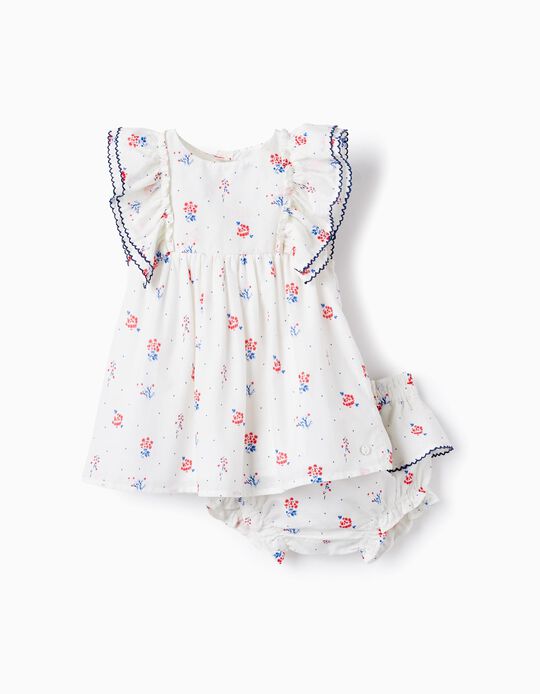 Dress + Diaper Cover for Baby Girls, White/Red/Blue