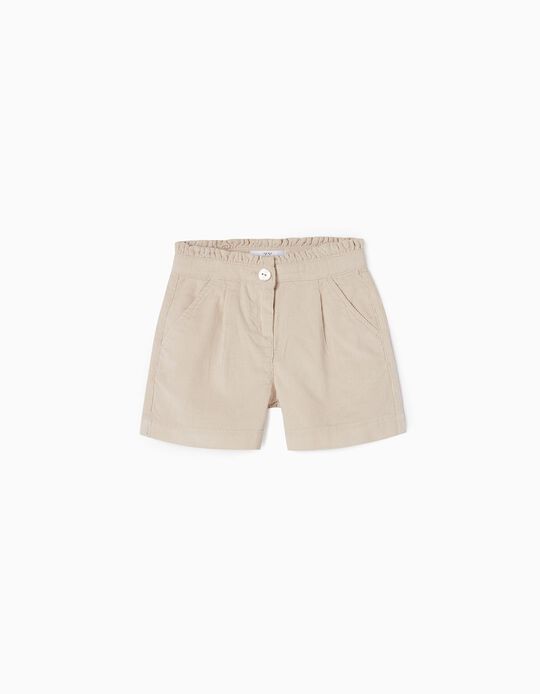 Corduroy Shorts with Frills for Girls, Beige