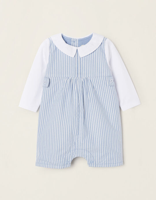 Striped Jumpsuit with Cotton Lining for Newborn Babies, White/Blue