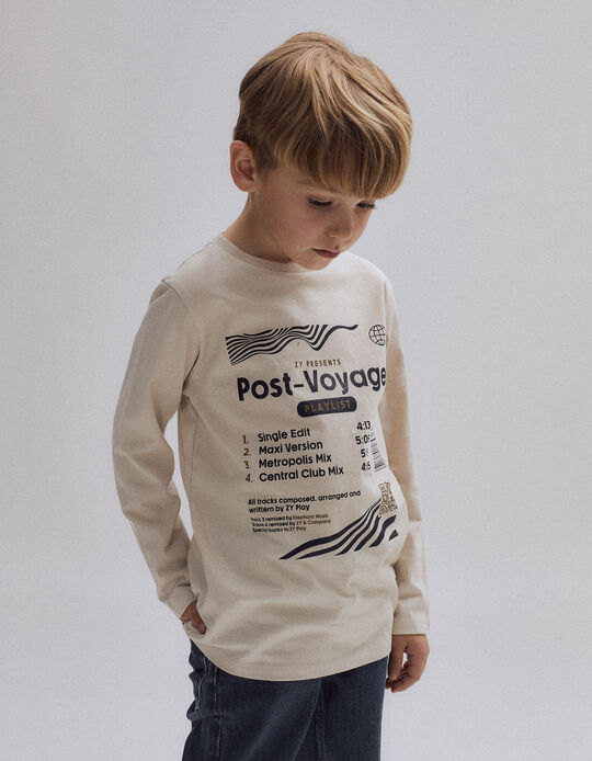 Long Sleeve Cotton T-Shirt for Boys 'Post-Voyage', Beige