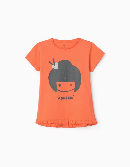 T-Shirt para Menina 'Kokeshi', Laranja
