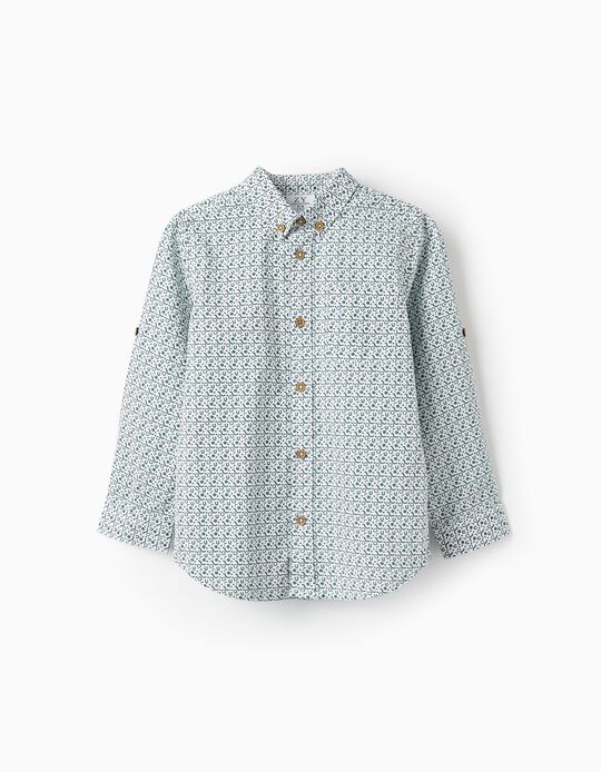 Camisa de Algodão para Menino, Branco/Azul