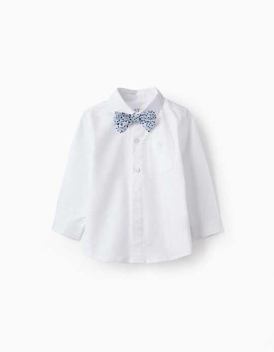 Bow + Cotton Shirt for Baby Boy, Blue/White