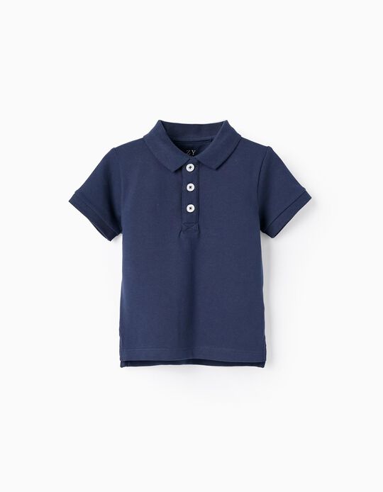 Short Sleeve Cotton Piqué Polo for Baby Boys, Dark Blue