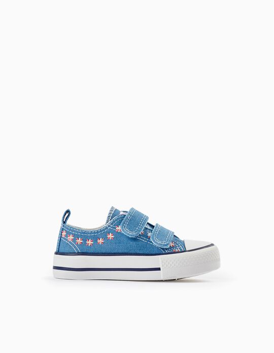 Denim Trainers with Embroidered Flowers for Baby Girls '50s Sneaker', Blue