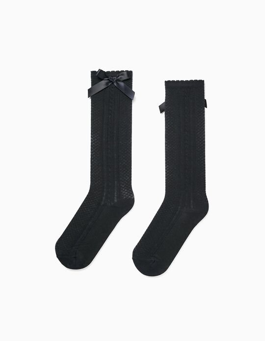 Knee High-Socks with Bow for Girls, Dark Blue