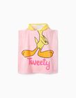Beach Poncho with Hood for Girls 'Tweety', Pink/Yellow