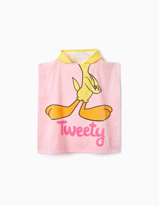 Beach Poncho with Hood for Girls 'Tweety', Pink/Yellow