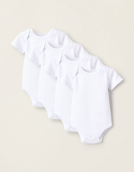 Pack of 4 Short Sleeve Bodysuits for Babies and Newborns, White