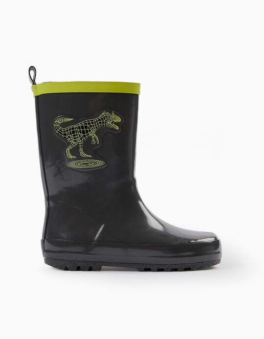 Rubber Wellies for Boys 'Dinosaur', Grey/Lime Green